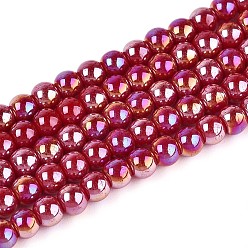 Темно-Красный Гальванические непрозрачные стеклянные бусины, круглые, с покрытием AB цвета, темно-красный, 4~4.5 мм, отверстие : 0.6 мм, около 97~100 шт / нитка, 14.76~15.16 дюйм (37.5~38.5 см)