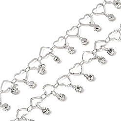 Платина Цепи ручной работы из латуни и стекла, для ожерелья браслеты решений, долговечный, пайки, с катушкой, сердце, платина, 7.5x6.5x1 мм, около 16.40 футов (5 м) / рулон