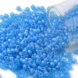(163BF) Transparent AB Frost Dark Aquamarine Toho runde Rocailles, japanische Rocailles, (163 bf) transparenter ab Frost dunkler Aquamarin, 8/0, 3 mm, Bohrung: 1 mm, ca. 10000 Stk. / Pfund