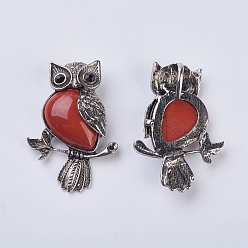 Red Jasper Gemstone Pendant, with Alloy Findings and Rhinestone, Owl, 50x35x7.5~9mm, Hole: 5x8mm