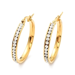 Золотой Серьги-кольца с кристаллами и стразами, вакуумное покрытие pvd 202 серьги из нержавеющей стали с 304 штифтами из нержавеющей стали для женщин, золотые, 30x3.5 мм, штифты : 0.6 мм