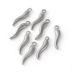Нержавеющая Сталь Цвет Устойчивые к потускнению 304 подвески из нержавеющей стали, рог изобилия / итальянский рог корничелло амулеты, цвет нержавеющей стали, 18.5x4x2 мм, отверстие : 1.2~1.4 мм