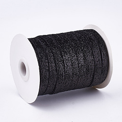 Black Glitter Sparkle Ribbon, Polyester & Nylon Ribbon, Black, 3/8 inch(9.5~10mm), about 50yards/roll(45.72m/roll)