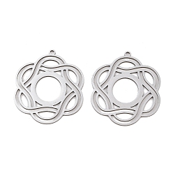 Platinum Filigree 304 Stainless Steel Pendants, Laser Cut, Flower Charms, Platinum, 32x25x1mm, Hole: 1.3mm
