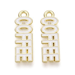 Белый Подвески из сплава и эмали, словесные/кофейные подвески, золотые, белые, 22x7x1 мм, отверстие : 1.5 мм