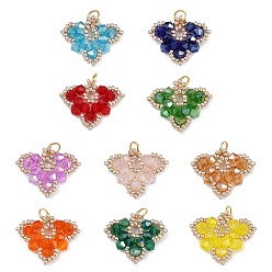 (52) Непрозрачная лаванда Стекло ручной работы подвески, лист, с 304 открытыми соединительными кольцами из нержавеющей стали и бисером, граненые, разноцветные, 23.5x26x4.5 мм, отверстие : 3 мм