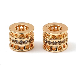 Настоящее золото 18K Латунные микро проложить кубического циркония бусы, колонка, реальный 18 k позолоченный, 7x5.5 мм, отверстие : 3.5 мм