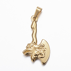 Golden Ion Plating(IP) 304 Stainless Steel Pendants, Axe, Golden, 38x18x4mm, Hole: 4x8mm