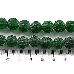 Dark Green Handmade Nepalese Lampwork Beads, Pumpkin, Dark Green, 10.5x9.5mm, Hole: 1.5mm, about 64pcs/strand, 25.79''(65.5cm)