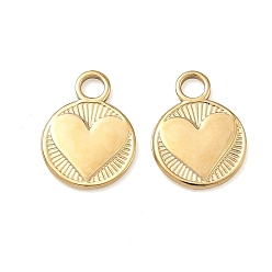 Настоящее золото 14K 304 подвески из нержавеющей стали, плоский круглый с сердечками, реальный 14 k позолоченный, 14x10.5x1 мм, отверстие : 2.5 мм