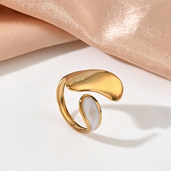 Золотой 304 открытые кольца-манжеты из нержавеющей стали для женщин, с эмалью, белые, золотые, размер США 7 1/4 (17.5 мм)