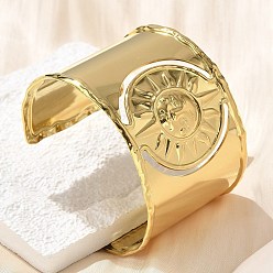 Настоящее золото 18K 304 из нержавеющей стали манжеты браслеты, широкие браслеты для женщин, солнце, реальный 18 k позолоченный, 1-3/4 дюйм (4.55 см), внутренний диаметр: 2-1/8x2-3/8 дюйм (5.45x5.95 см)