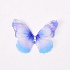 Blue Handmade Netting Fabric Woven Costume Accessories, with Crystal Rhinestone, Gradient Color, Butterfly, Blue, 45mm