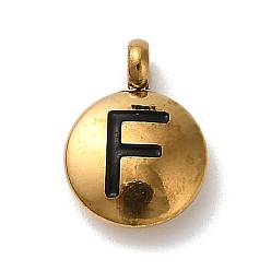 Letter F 304 подвески из нержавеющей стали с черной эмалью, золотые, плоский круглый с подвеской в виде буквы, Буква F, 11x8x2.5 мм, отверстие : 1.8 мм