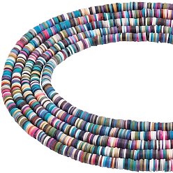 Couleur Mélangete Perles en fimo faits à la main, disque / plat rond, perles heishi, couleur mixte, 6x1mm, Trou: 2mm, Environ 380~400 pcs/chapelet, 17.7 pouce, 5 brins / boîte