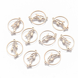 Rose Gold 304 Stainless Steel Links Connectors, Laser Cut, Flat Round with Dolphin, Rose Gold, 15x18x0.7mm, Hole: 0.8mm