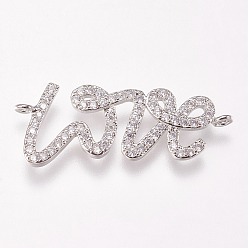 Платина Латунные микро проложить кубических ссылки циркония, любить, прозрачные, платина, 27.5x11.5x2 мм, отверстие : 1 мм