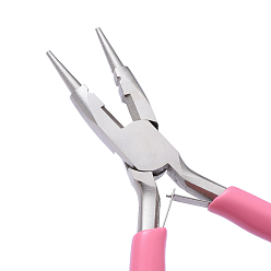 Pink 45# Carbon Steel Jewelry Pliers, Round Nose Pliers, Wire Cutter, Ferronickel, Pink, 122x80x9mm