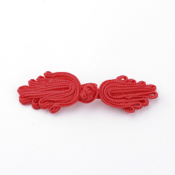 Красный Ручные китайские лягушки узлы наборы кнопок, кнопка полиэфира, ладонь, красные, 64~76x19~23x3~4 мм