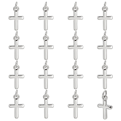 Platinum 16Pcs Brass Pendants, Long-Lasting Plated, Cross Charms, with Jump Ring, Platinum, 13.5x8x1.5mm, Jump Ring: 5x0.7mm, Inner Diameter: 1/8 inch(3.5mm)