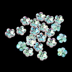 Голубой Окрашенные и нагретые стеклянные колпачки для бусин, 5-лепестков цветка, голубой, 10x10x5 мм, отверстие : 1.4 мм