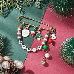 Разноцветный Броши-подвески из сплава эмали, акрила и полимерной глины на рождественскую тематику, железа килт контакты, красочный, 81x73.5 мм