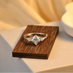Golden Brass Pave Clear Cubic Zirconia Finger Rings, Rhombus, Golden, Inner Diameter: 15~20mm