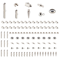 Stainless Steel Color 304 Stainless Steel Assorted Findings, with Crimp Beads Covers, Ribbon Crimp Ends, Links, Pendants and Beads, Stainless Steel Color, 120pcs/box