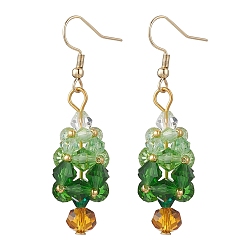 Зеленый Серьги-подвески из нержавеющей стали и стекла, Рождественские елки, золотые, зелёные, 54~55x13 мм
