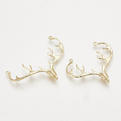 Настоящее золото 18K Латунные люстры ссылки компонент, 3 Разъемы петли, оленьи рога, без никеля , реальный 18 k позолоченный, 32x37~47x4 мм, отверстие : 1 мм