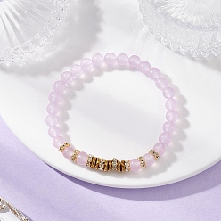 Лиловый 6.5Мм браслеты из натуральных окрашенных малайзийских нефритов с круглыми бусинами для женщин, золотые, сирень, внутренний диаметр: 2-1/4 дюйм (5.7 см)