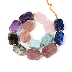 Смешанные камни Натуральный лазурит, аметист, розовый кварц, амазонит, пренит, клубничный кварц и солнечный камень 7 нити чакровых бусин, с бисером, прямоугольные, 9.5~14x7~10x4~6.5 мм, отверстие : 0.8~1 мм, около 12~15 шт / нитка, 6.69~8.07'' (17~20.5 см)
