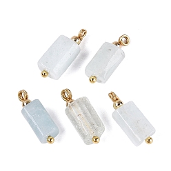 Aquamarine Natural Aquamarine Pendants, Column Charms, with Golden Tone Brass Findings, Faceted, 16.5~18.5x5.5~7.5x5.5~7.5mm, Hole: 1.6~2mm, about 5pcs/bag