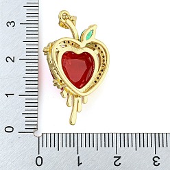 Red Rack Plating Brass Micro Pave Clear Cubic Zirconia Pendants, with Glass, Long-Lasting Plated, Cadmium Free & Lead Free, Real 18K Gold Plated, Heart Charms, Red, 30x17x9.5mm, Hole: 4.5x3.5mm