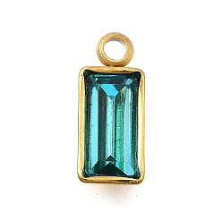 Синий Циркон 304 из нержавеющей стали горный хрусталь подвески, прямоугольные, ионное покрытие (ip), синий циркон, 12x5x3 мм, отверстие : 1.6 мм