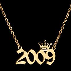 Number Год рождения короны 201 ожерелья из нержавеющей стали для женщин, золотые, число 2009, 17.72 дюйм (45 см)
