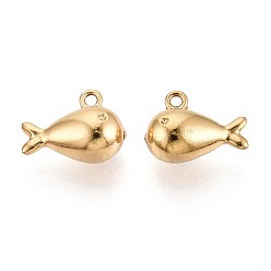 Настоящее золото 18K 304 подвески из нержавеющей стали, прелести кита, ионное покрытие (ip), долговечный, реальный 18 k позолоченный, 8.5x12x6 мм, отверстие : 1.2 мм, подходят для 0.9 мм