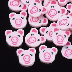 Pink Handmade Polymer Clay Cabochons, Polymer Clay Slices for Resin Crafts & DIY Projects, Cartoon Piggy Head, Pink, 10~11x9~11x1.5~2mm, about 4000~5000pcs/1000g