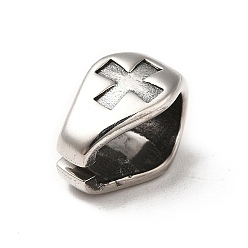 Stainless Steel Color Non-Tarnish 304 Stainless Steel Snap on Bails, Cross Pattern, Stainless Steel Color, 15x9x10mm, Hole: 12x7mm