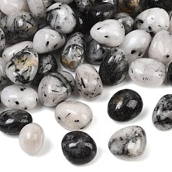 Tourmalinated Quartz Natural Tourmalinated Quartz Beads, Tumbled Stone, Nuggets, No Hole/Undrilled, Vase Filler Gems, 15~23x18~28x6~21mm