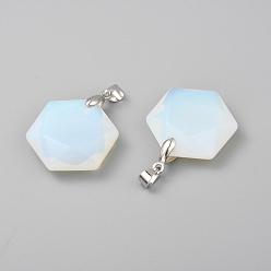 Mixed Stone Faceted Gemstone Pendants, with Platinum Tone Brass Findings, Hexagon, 28x25x9mm, Hole: 4x5mm