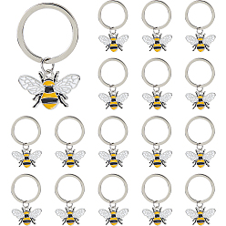 Platinum 20Pcs Alloy Enamel Bees Keychain, with Iron Key Rings, Black and Yellow, Platinum, 43mm, Pendant: 17mm