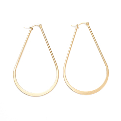 Золотой Серьги из 201 нержавеющей стали, с 304 штифтов из нержавеющей стали, квартира слеза, золотые, 67.5x40x1.5 мм, штифты : 1x0.7 мм