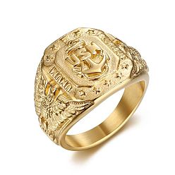 Золотой 304 из нержавеющей стали кольца палец для мужчин, якорь и голова орла, золотые, размер США 9 (18.9 мм)