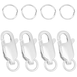 Серебро 4 шт. 925 застежки-когти из стерлингового серебра, с целью перехода в кольце, овальные, в комплекте 4 шт. 925 открытые соединительные кольца из стерлингового серебра и 1 лист двусторонней замшевой ткани серебристого цвета, серебряные, 10x5x2 мм