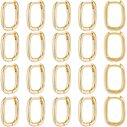 Настоящее золото 18K 10пары латунных серег-колец Huggie Hoops, овальные, реальный 18 k позолоченный, 16x12x2 мм, штифты : 1 мм