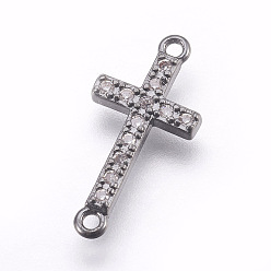 Черный Цвет Металла Латунные микро проложить кубических ссылки циркония, прозрачные, без свинца и без кадмия, боком пересекают, металлический черный , 18x9x2 мм, отверстие : 1 мм