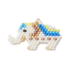 Белый Бисер подвески из бисера, слон, с целью перехода в кольце, белые, 21~22.5x36~38x2 мм, отверстие : 3 мм