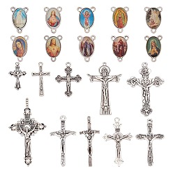 Античное Серебро 20Связи компонентов подвесного светильника и люстры из сплава в стиле 3, 23~54x15~36x2.5~5.5 Разъемы петли, крестик, античное серебро, 1~3 мм, отверстие : {1} мм