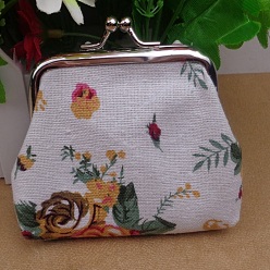 Белый Трапециевидная холщовая кукольная сумочка, с металлической оправой для сумочки платинового цвета и блестящей пудрой, принадлежности для американских кукол, цветочным узором, белые, 70x90 мм